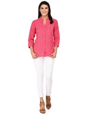 mandarin neck checkered shirt - 15621202 - Standard Image - 4