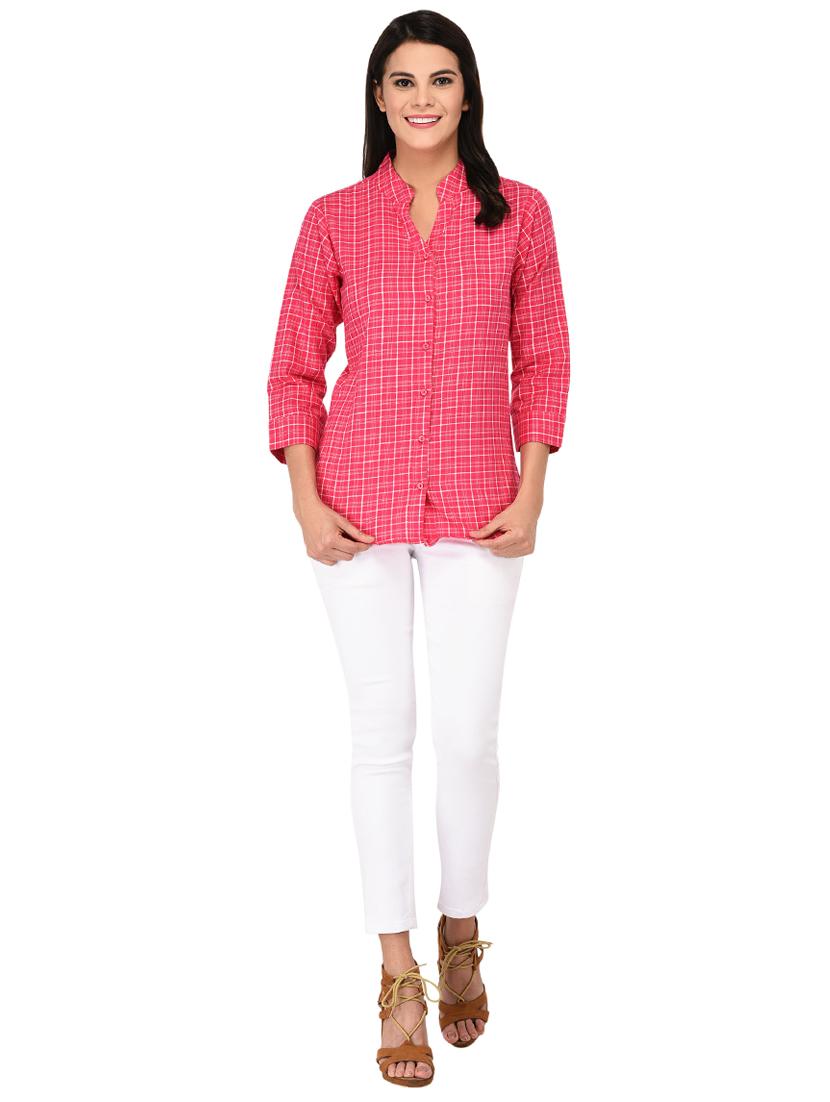 mandarin neck checkered shirt - 15621202 - Zoom Image - 4