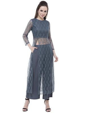 side slit laced tunic with plazzo - 15621236 - Standard Image - 4