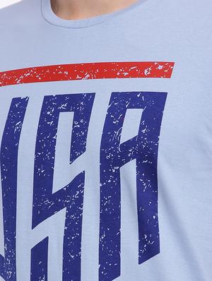 blue cotton chest print t-shirt - 15621446 - Standard Image - 4