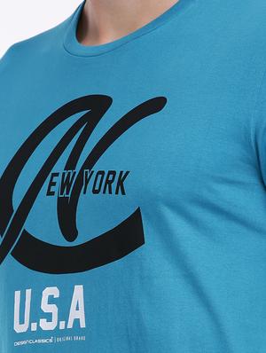blue cotton chest print t-shirt - 15621447 - Standard Image - 4