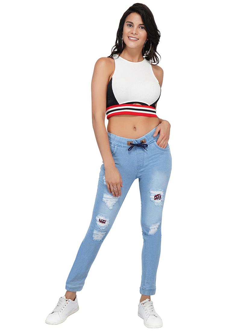 drawstring waist distress jeans - 15621466 - Zoom Image - 4