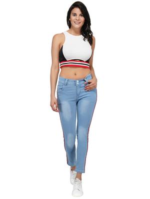 side tape detail stone wash jeans - 15621472 - Standard Image - 4