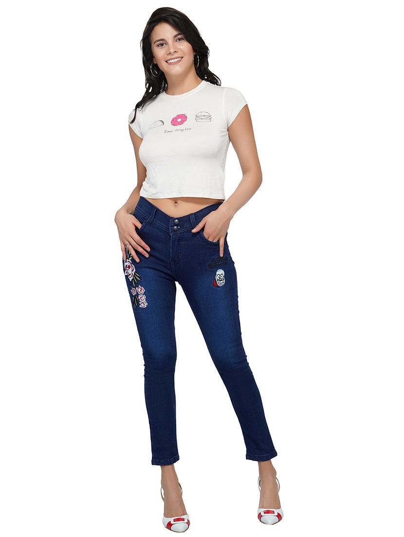embroidered detail mid rise jeans - 15621474 - Zoom Image - 4