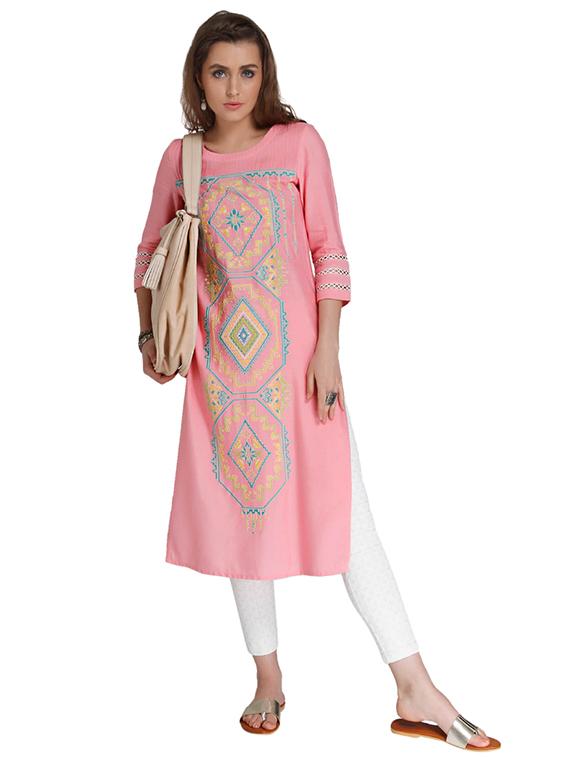 Embroidered straight kurta - 15621804 - Zoom Image - 4