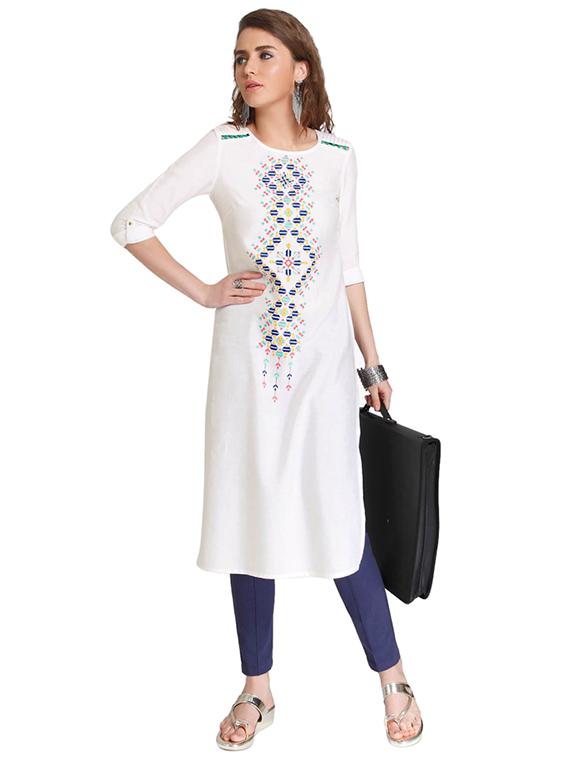 Straight embroiderede kurta - 15621822 - Zoom Image - 4