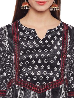 black cotton straight kurta - 15622376 - Standard Image - 4