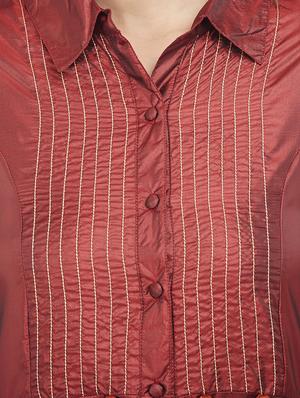 Burgundy art silk a-line kurta with tassels - 15622382 - Standard Image - 4