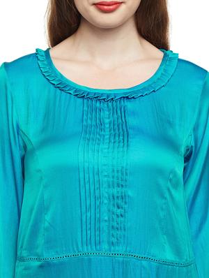 High slit pleated neck solid kurta - 15622383 - Standard Image - 4