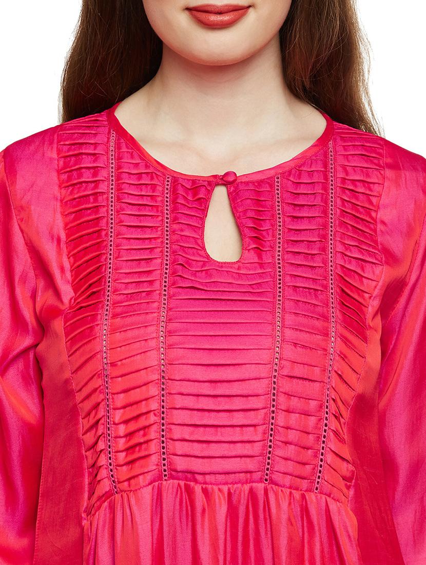 Art silk a-line pintucks kurta - 15622386 - Zoom Image - 4