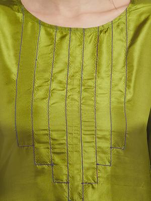 Mehandi art silk straight kurta - 15622391 - Standard Image - 4
