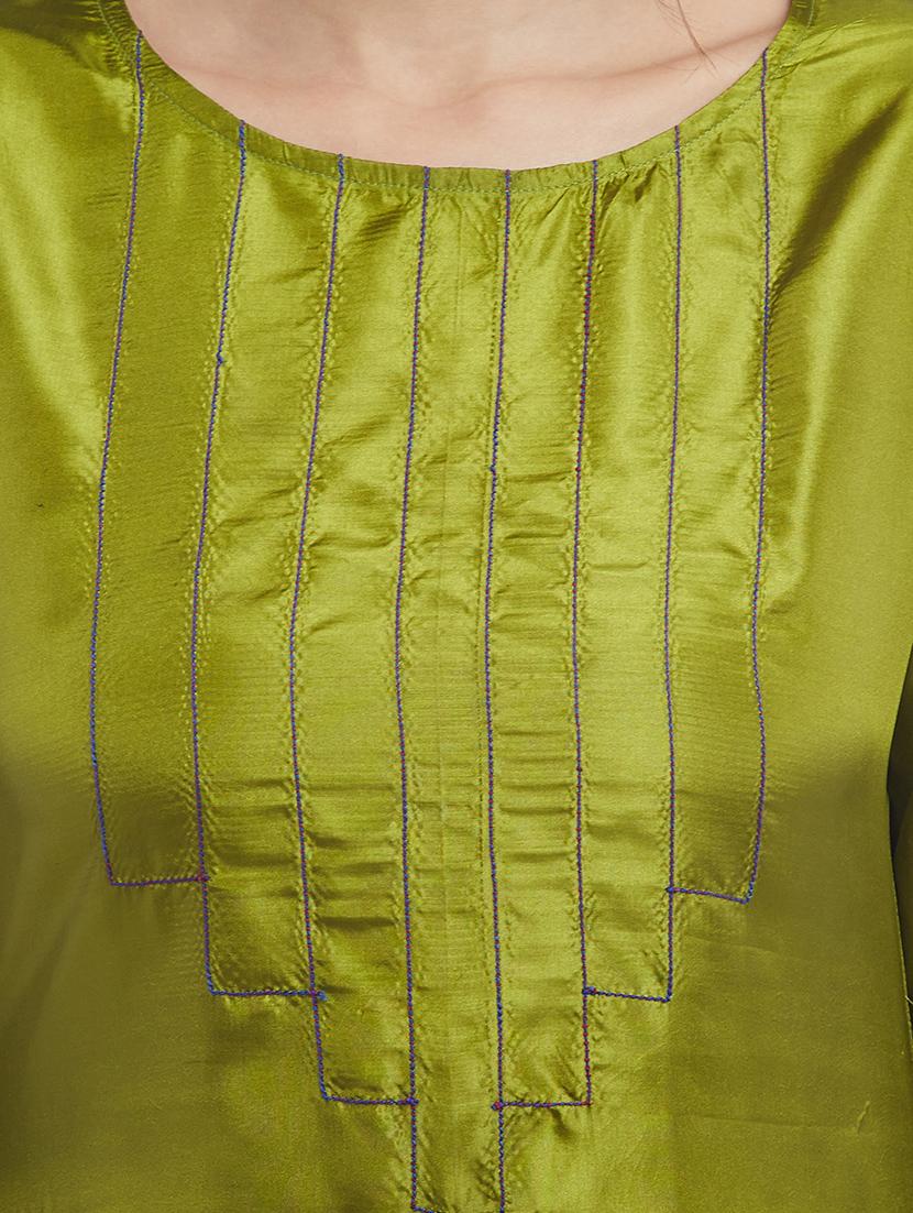 Mehandi art silk straight kurta - 15622391 - Zoom Image - 4