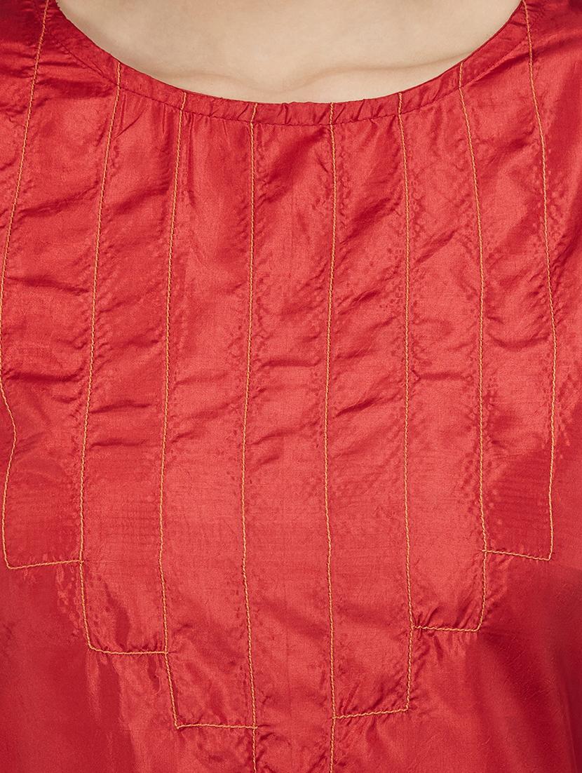 Rose red art silk straight kurta - 15622392 - Zoom Image - 4