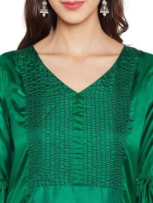 Bell sleeves art silk straight kurta - 15622393 - Standard Image - 4