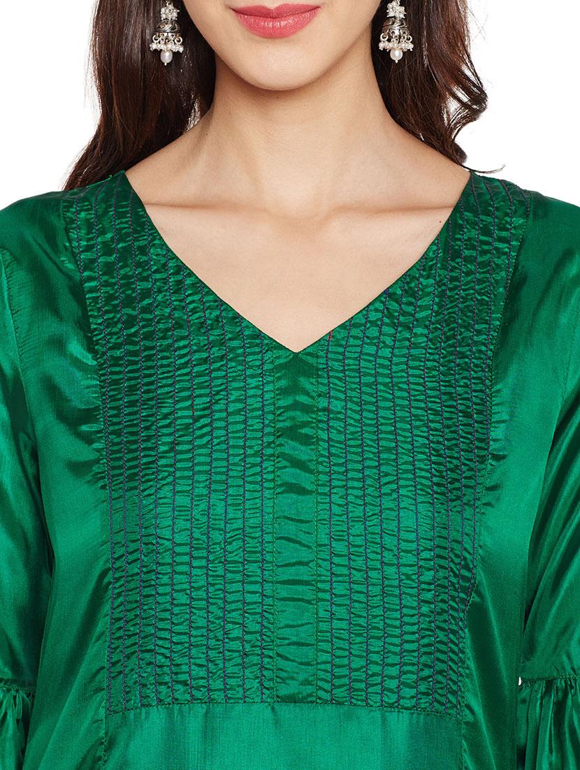 Bell sleeves art silk straight kurta - 15622393 - Zoom Image - 4