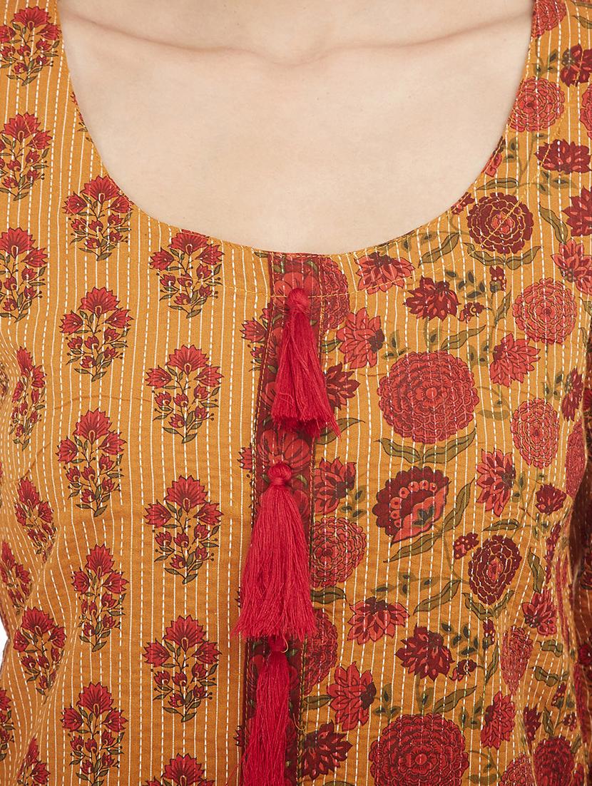 Printed straight kurta with tassels - 15622398 - Zoom Image - 4