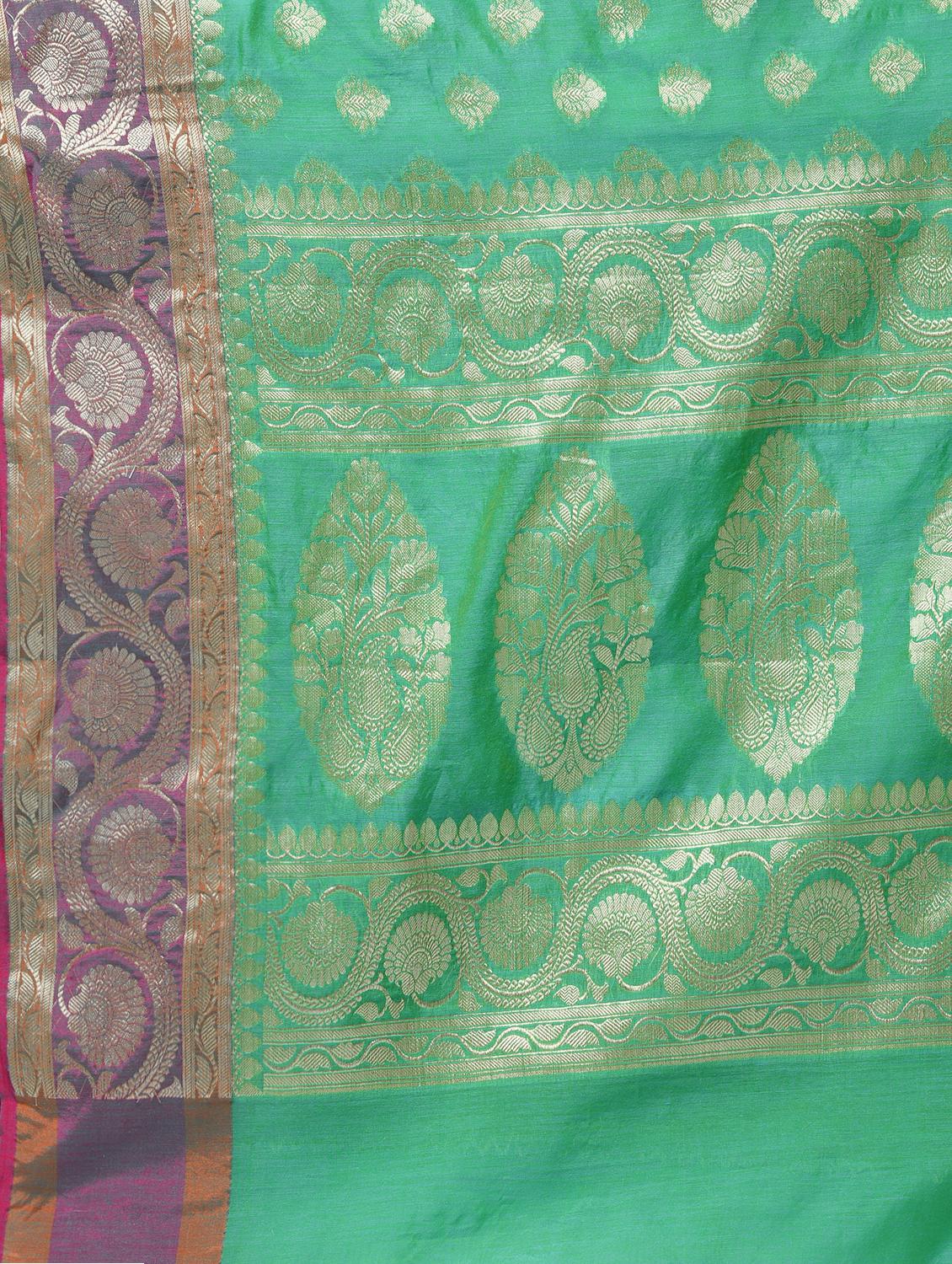 floral zari border banarasi saree with blouse - 15622866 - Zoom Image - 4