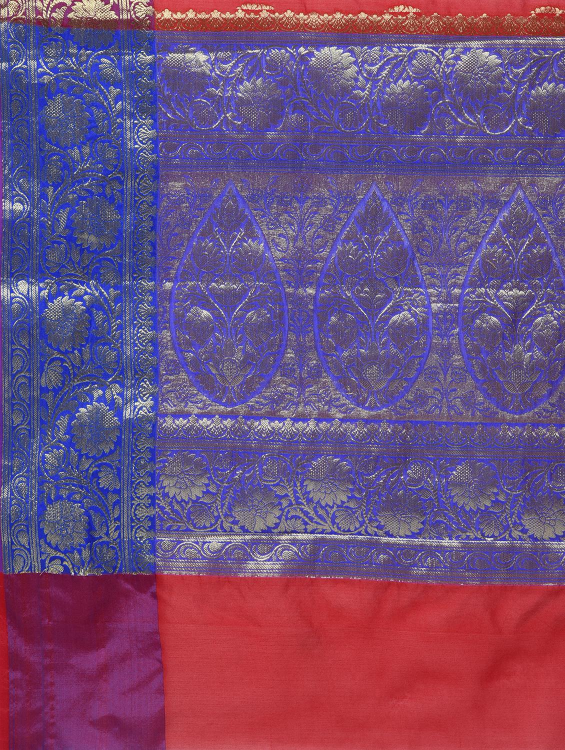 floral zari border banarasi saree with blouse - 15622883 - Zoom Image - 4