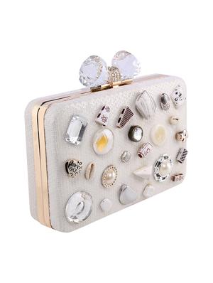 white metal box clutch - 15623842 - Standard Image - 4