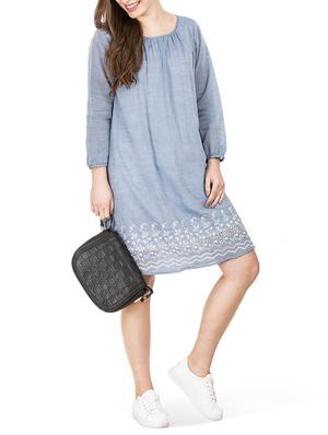 gathered neck schiffli a-line dress - 15623865 - Standard Image - 4