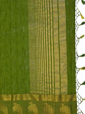 conversational border linen woven saree with blouse - 15625384 - Standard Image - 4
