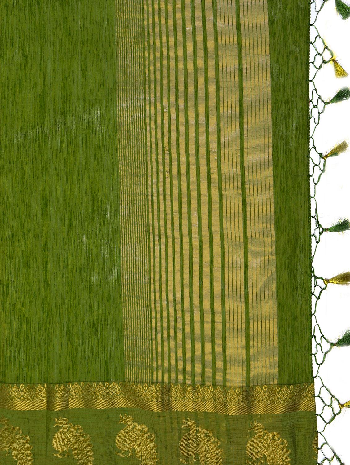 conversational border linen woven saree with blouse - 15625384 - Zoom Image - 4