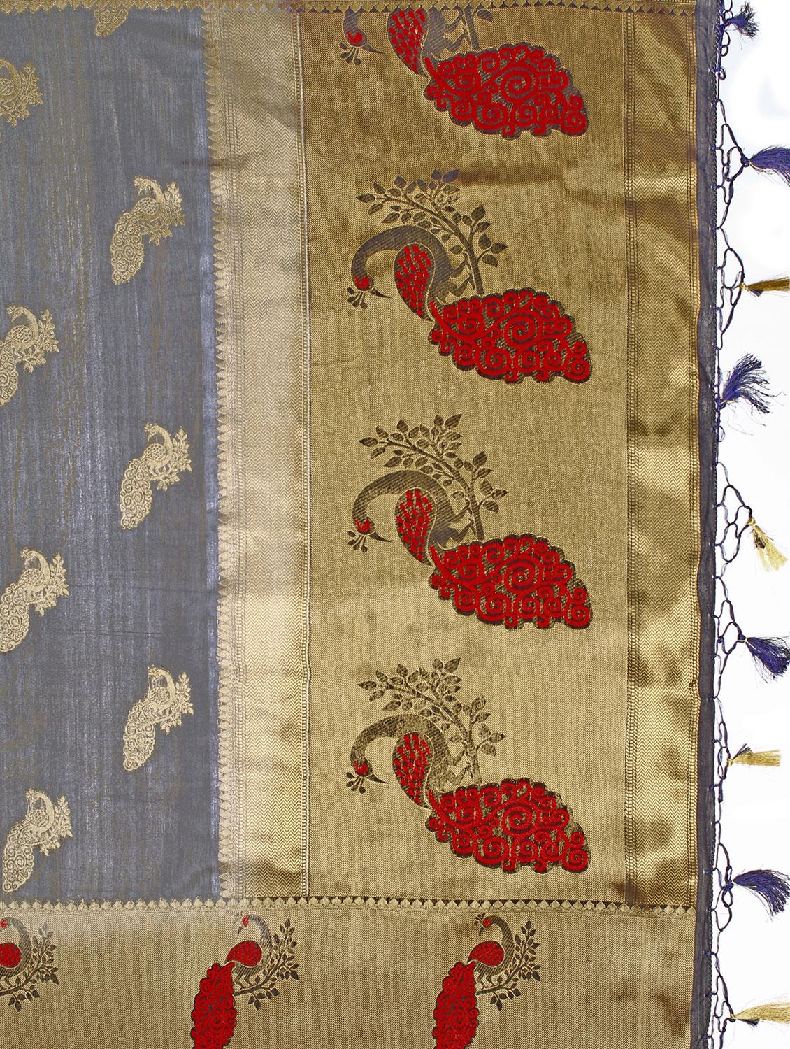 conversational zari motif kanjivaram saree with blouse - 15625517 - Zoom Image - 4