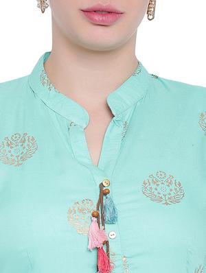 high low foil print kurta with tassels - 15627210 - Standard Image - 4