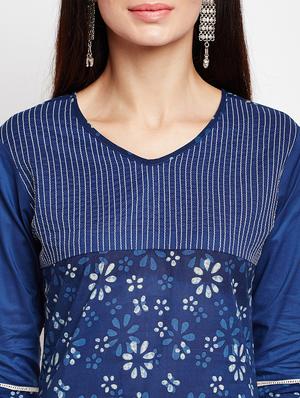 blue cotton straight kurta - 15629503 - Standard Image - 4