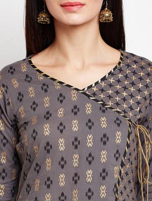 grey cotton aline kurta - 15629504 - Standard Image - 4