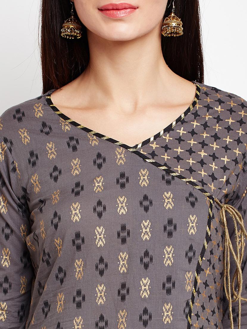grey cotton aline kurta - 15629504 - Zoom Image - 4