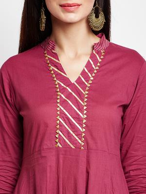 Burgundy gotta work anarkali kurta - 15629505 - Standard Image - 4