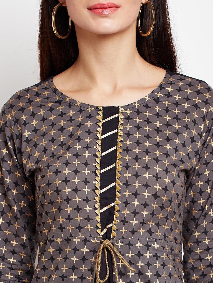 Foil print gotta work layered kurta - 15629508 - Zoom Image - 4