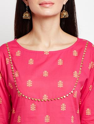 Fuchsia foil print kurta - 15629510 - Standard Image - 4