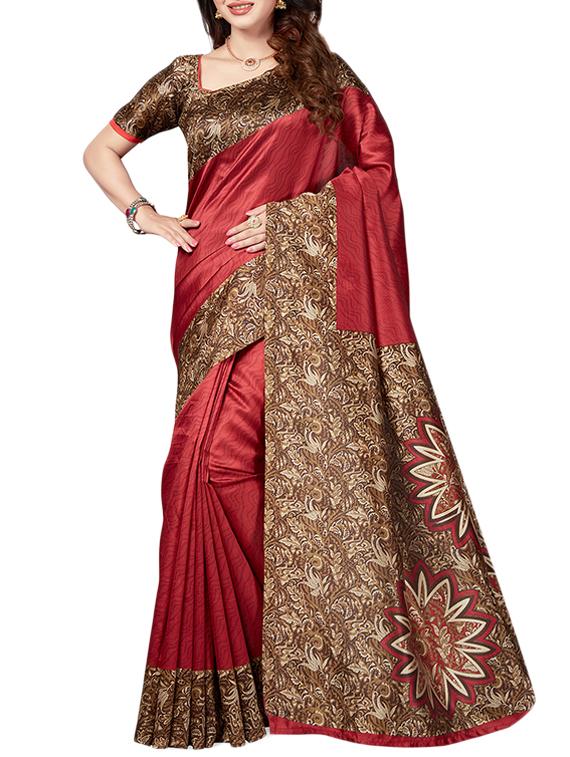 multicolor printed saree combo with blouse - 15630059 - Zoom Image - 4