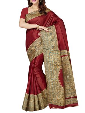 maroon printed saree combo with blouse - 15630060 - Standard Image - 4