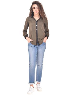 contrast embellished collar asymmetric shirt - 15631850 - Standard Image - 4