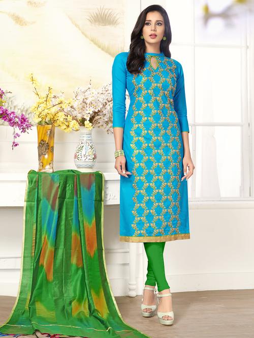 Embroidered unstitched churidaar suit - 15632262 - Very Small Image - 1