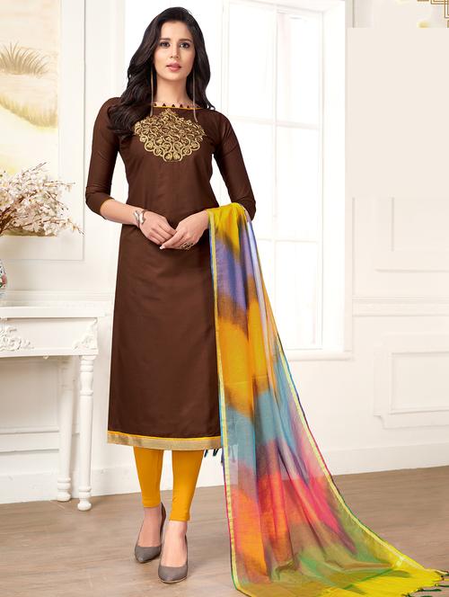 embroidered unstitched churidaar suit - 15632265 - Standard Image - 1