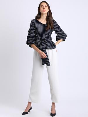 tie up front striped top - 15637135 - Standard Image - 4