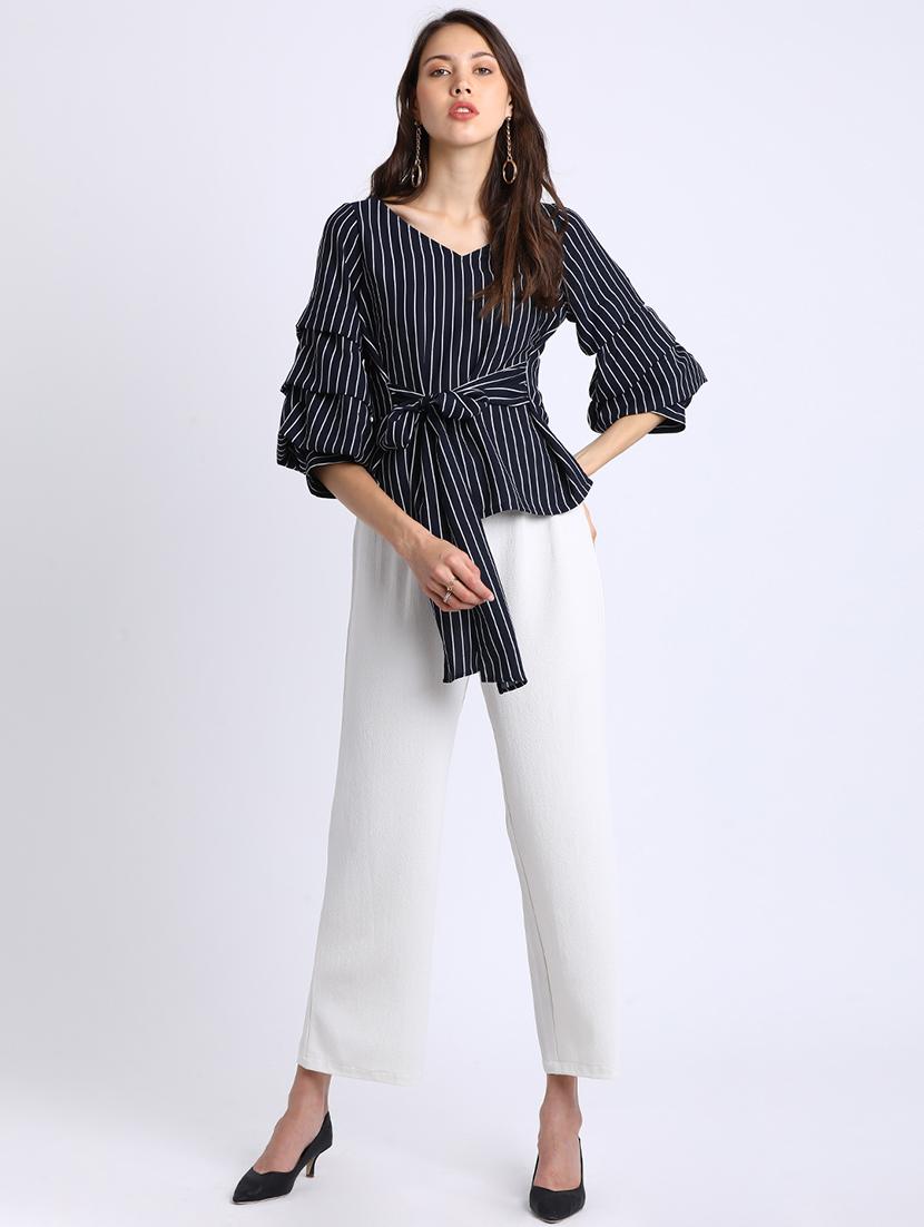 tie up front striped top - 15637135 - Zoom Image - 4