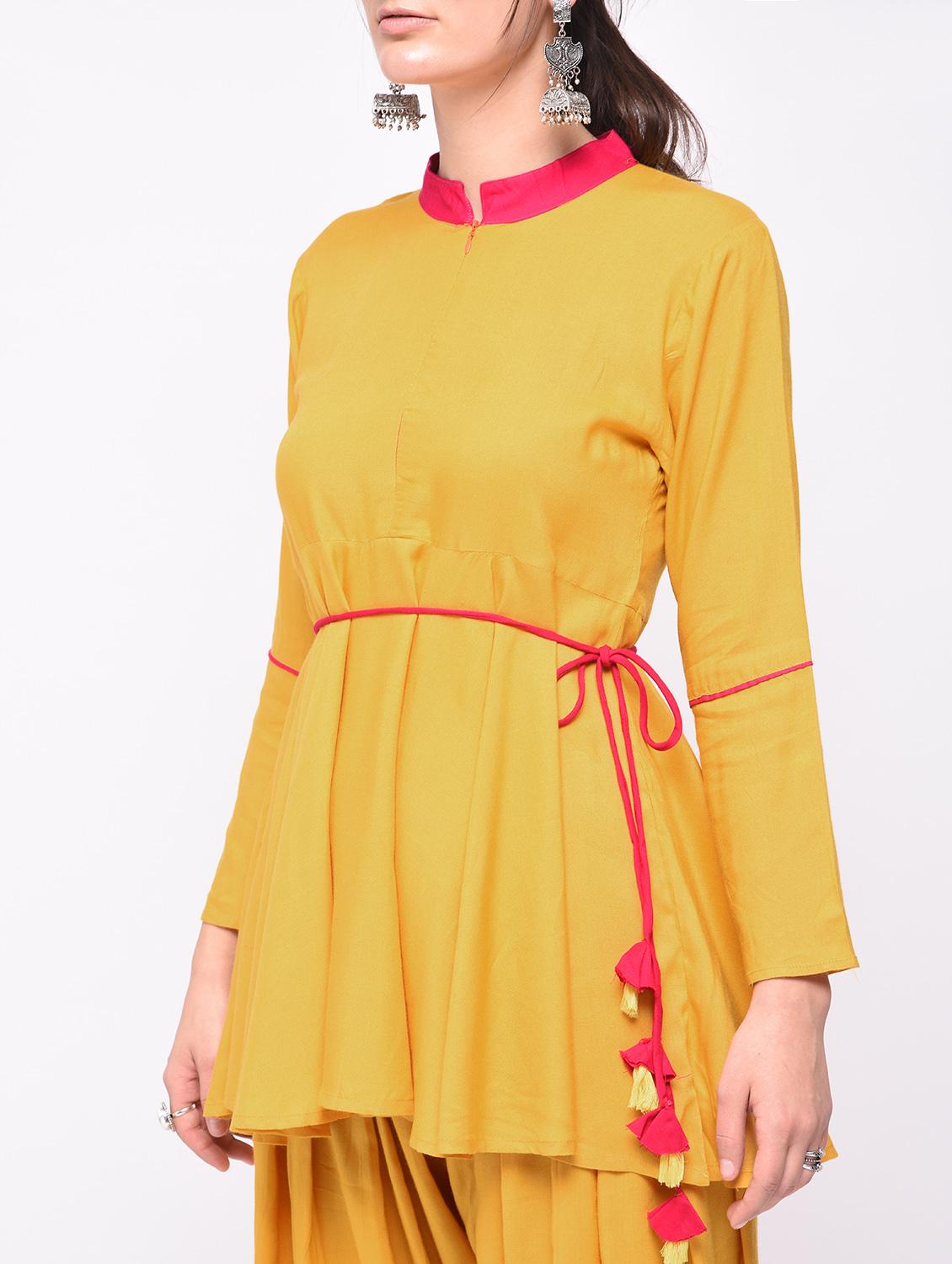 Tassels drawstring soild kurti with salwar set - 15642074 - Zoom Image - 4