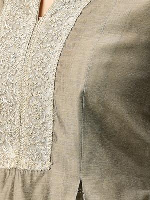 yoke design chanderi kurta with skirt set - 15642319 - Standard Image - 4