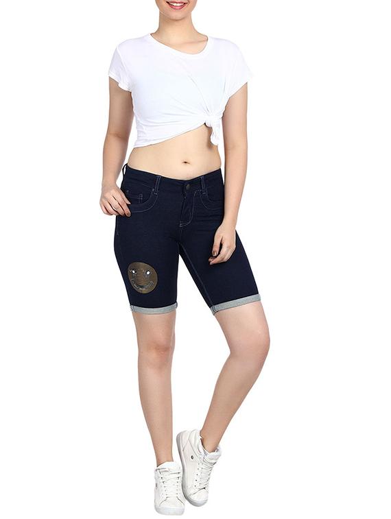graphic patch turn-up hem shorts - 15644383 - Zoom Image - 4