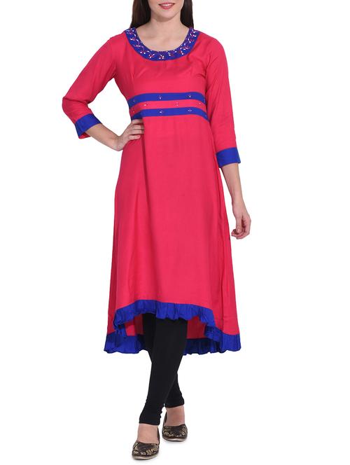 Ruffle hem a-line solid kurta - 15645859 - Standard Image - 1