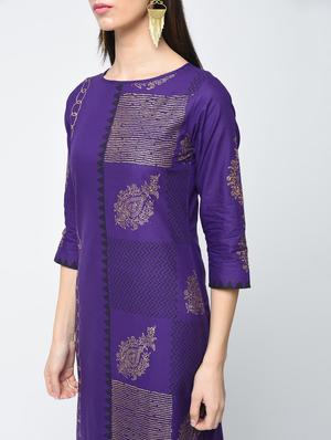 Foil printed straight kurta - 15654164 - Standard Image - 4