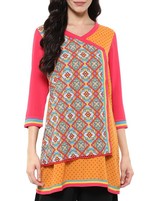 pink synthetic layered kurti - 15659877 - Standard Image - 1