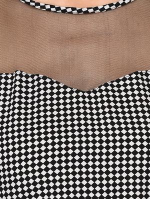 mesh yoke checkered asymmetric dress - 15661059 - Standard Image - 4