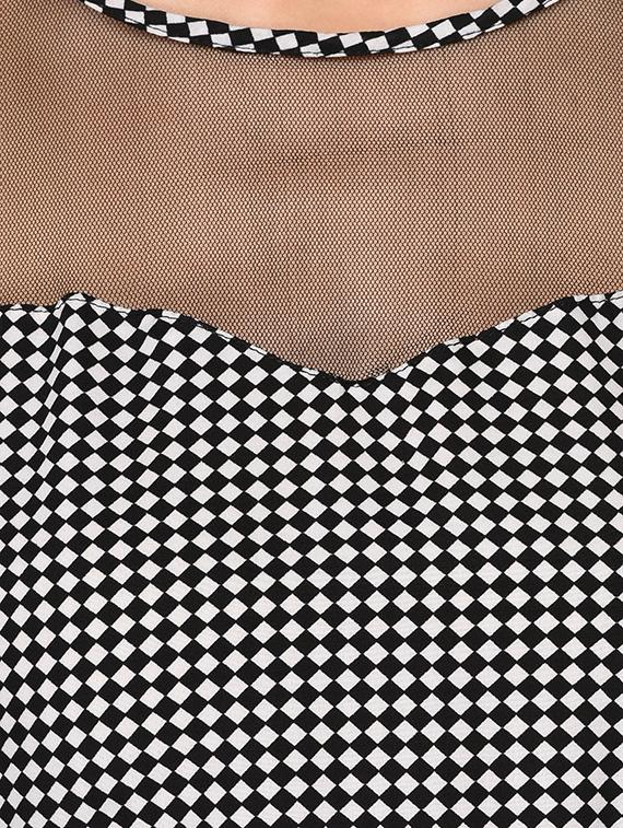 mesh yoke checkered asymmetric dress - 15661059 - Zoom Image - 4