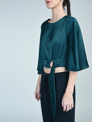 tie up bell sleeved crop top - 15671426 - Standard Image - 4